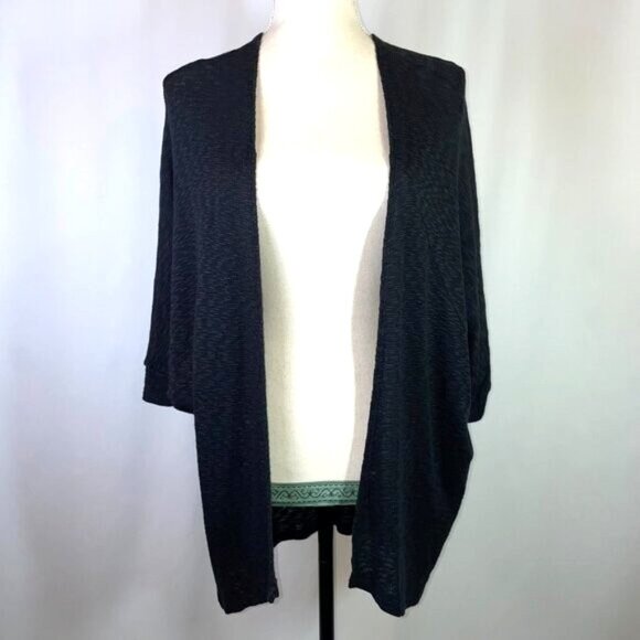 Soprano Dolman Sleeve Cardi Size L Open Weave Open Front Black - Picture 1 of 6